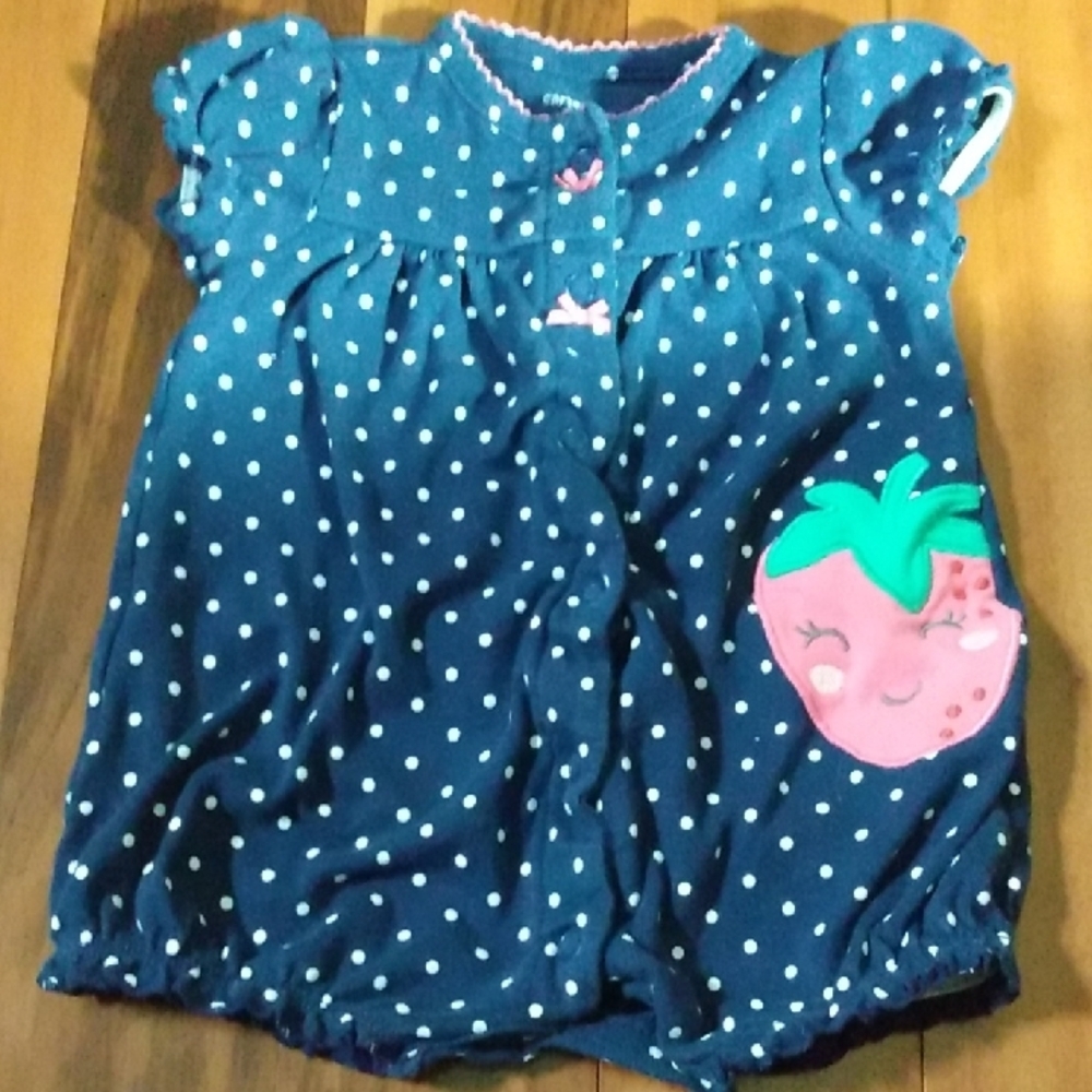 Carter's 3 Months Baby Girls Romper Polka Dots with Strawberry Applique